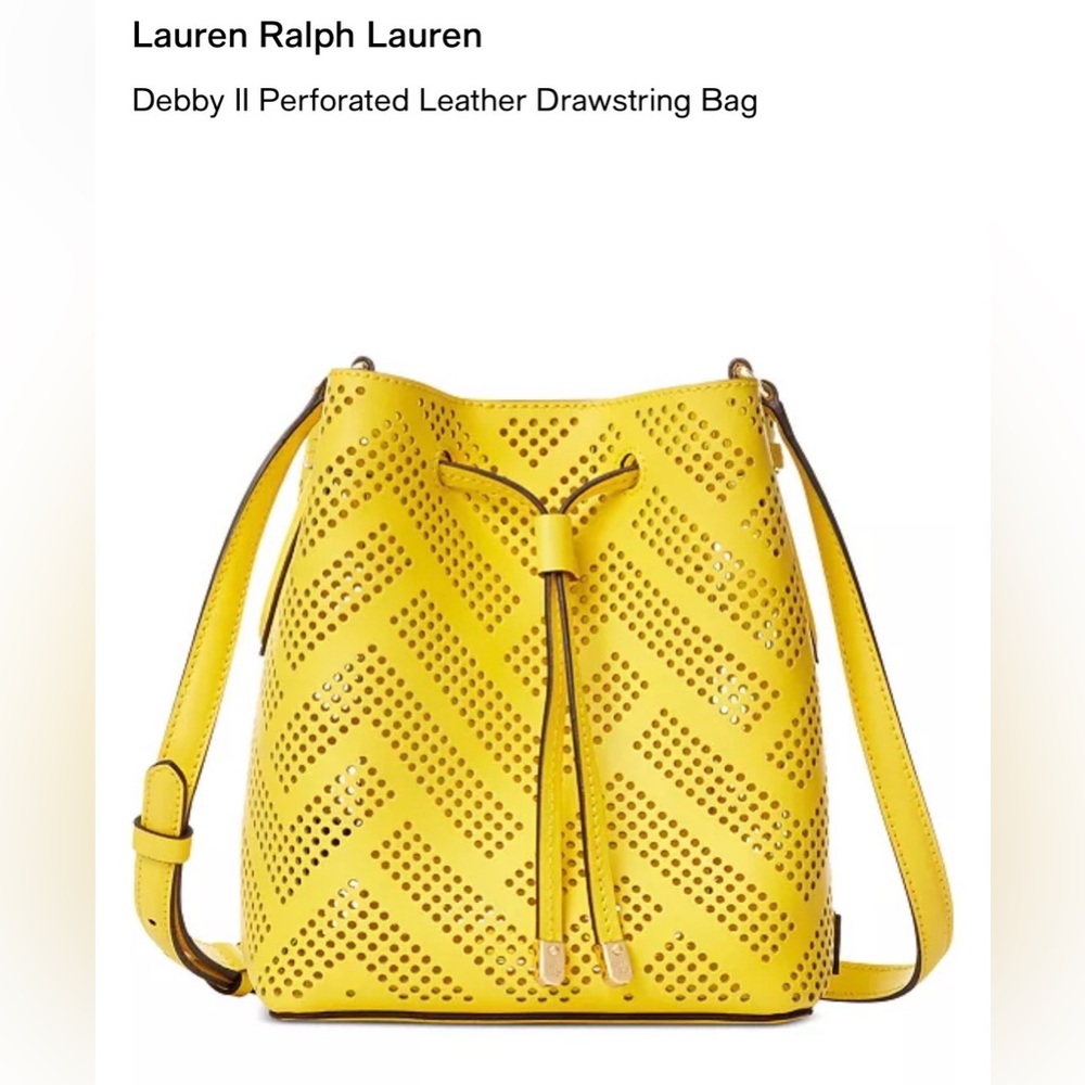 Ralph Lauren Dryden Mini Debby II Leather Drawstring Racing Yellow Crossbody Bag